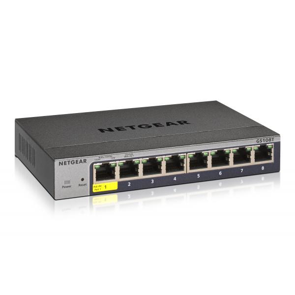 Netgear gs108t-300pes switch 8 porte gigabit ethernet (10/100/1000) grigio