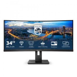Philips monitor 346b1c gaming monitor curvo 34`` 21:9 wqhd, 100 hz, adaptive sync, multiview (pip, pbp), kvm e audio integrati, hdmi, display port, docking station usb-c, rj45, regolabile ergonomicamente, vesa