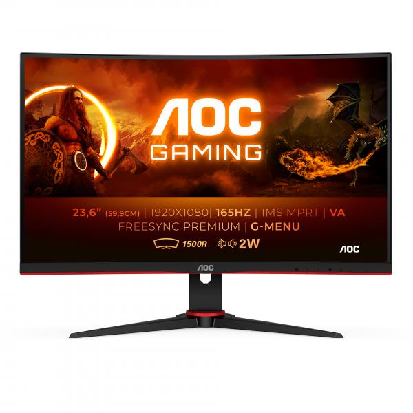 Aoc monitor 23.6`` led va curvo gaming c24g2ae - bk 1920x1080 fullhd tempo di risposta 1 ms frequenza di aggiornamento 165 (hz)