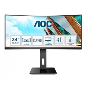 Aoc monitor 34`` lcd va curvo gaming cu34p2a 3440x1440 qhd tempo di risposta 1 ms