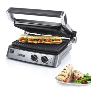 Princess 117300 panini grill termostato regolabile potenza 2000 watt piastra 29x23 cm coperchio basculante