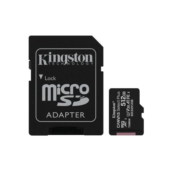 Kingston canvas select plus sdcs2-512gb scheda microsd classe 10 con adattatore sd incluso, 512 gb