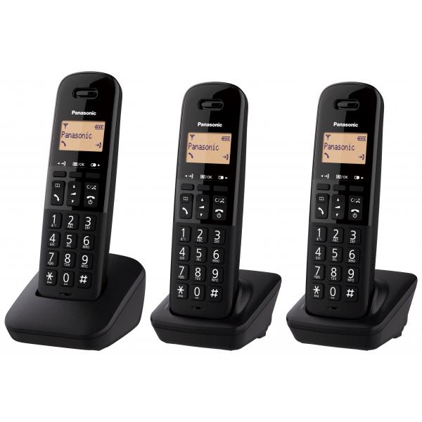 Panasonic kx-tgb613jt tris cordless display 1,4`` blocco chiamate id rubrica nero