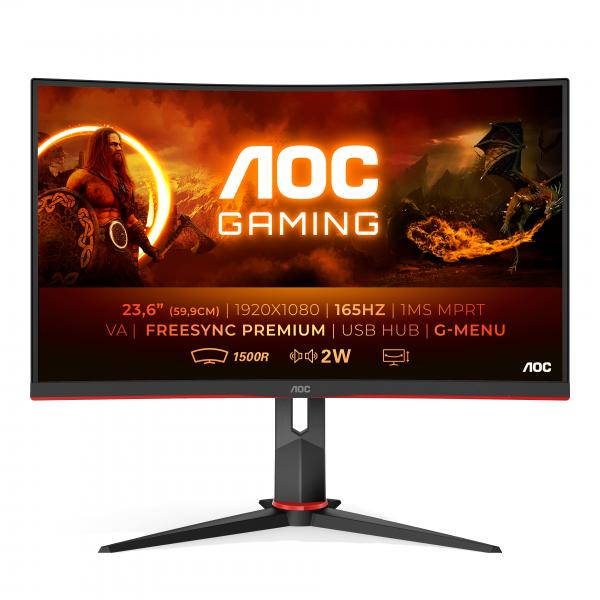 Aoc c24g2u/bk 23.6 led full hd vga hdmi displayport 1920 x 1080 nero/rosso