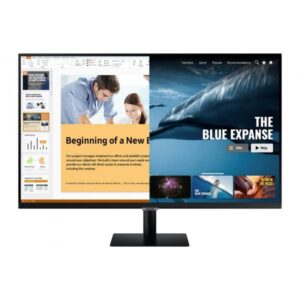 Samsung smart monitor m5 (s27am500), flat 27``, 1920x1080 (full hd), piattaforma smart tv (amazon video, netflix), airplay, mirroring, office 365, wireless dex, casse integrate, iot hub, wifi