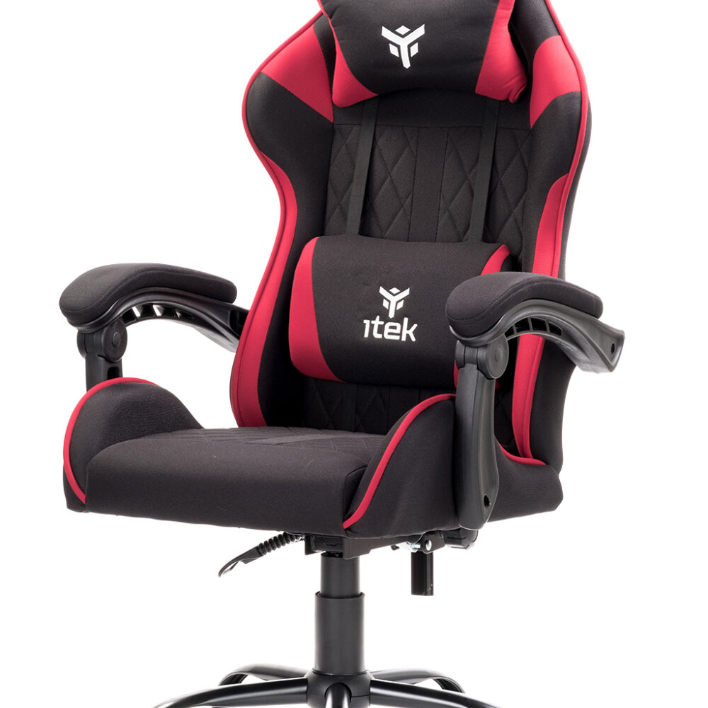 itek Gaming Chair RHOMBUS FF10 - Tessuto- Doppio Cuscino-  Schienale Reclinabile- Nero Rosso