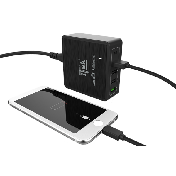 Caricabatteria da tavolo da 60W- 13.2A(2x3A- 3x2.4A) con 5 porte: 1xUSB-C PD- 3xUSB  Smart- 1xQC3.0- Smart IC