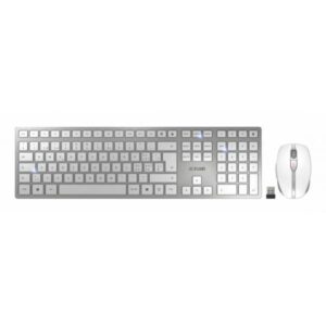Cherry DW 9100 SLIM, Kabellos, RF Wireless + Bluetooth, Scherenschalter, QWERTZ, Silber, Weiß, Maus enthalten