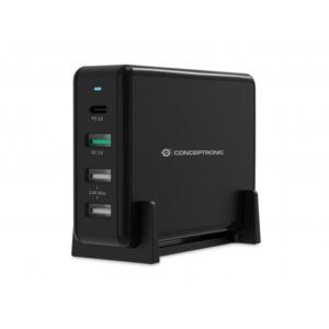 Conceptronic Caricatore da tavolo USB-PD a 4 porte 65 W OZUL, da interno, CA, 5 V, Nero