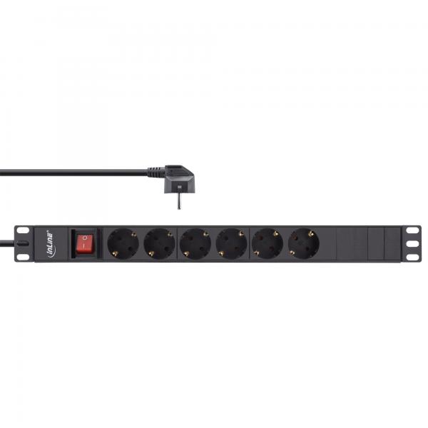 In linea 19" Multipresa - Contatto protettivo a 6 vie - con interruttore - 2 m - nero