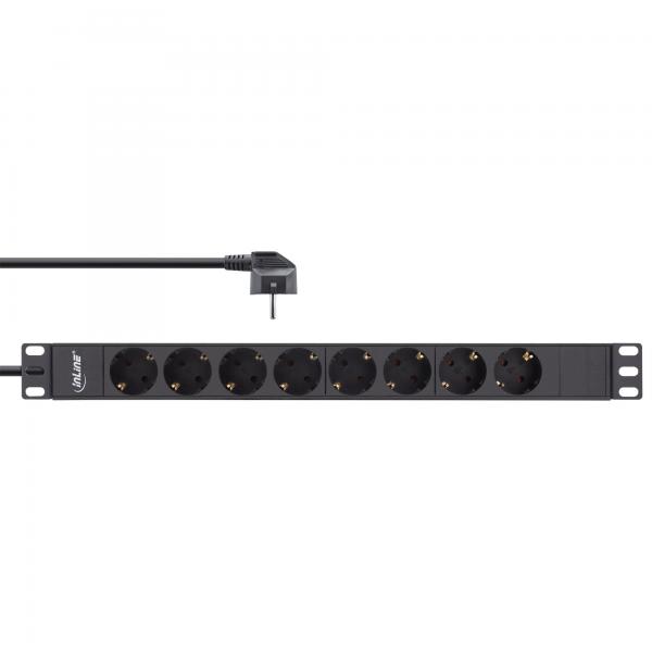 InLine 19" Steckdosenleiste - 8-fach Schutzkontakt - ohne Schalter - 2m - schwarz