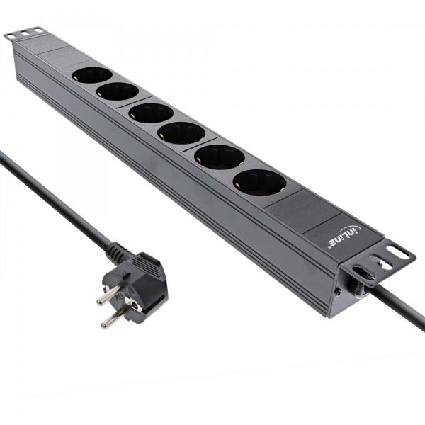 In linea 19" Multipresa - Contatto di protezione a 6 vie - senza interruttore - 2 m - nero