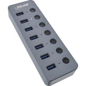 InLine USB 3.0 Hub - 7-Port - mit Schalter - Aluminium - grau - mit Netzteil