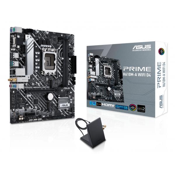 ASUS PRIME H610M-A WIFI D4 - scheda madre - micro ATX - presa LGA1700 - chipset H610 - USB 3.2 Gen 1, USB 3.2 Gen 2 - Gigabit LAN, Wi-Fi, Bluetooth - grafica integrata (CPU richiesta)