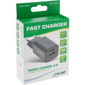 Alimentatore USB InLine Power Delivery + Quick Charge - 33 W - USB-A + USB-C - nero