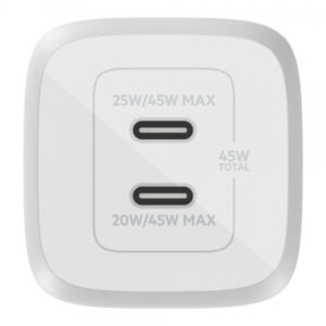 Belkin BoostCharge Pro GaN - alimentatore - Tecnologia PPS e GaN - 45 watt - Ricarica rapida, PD 3.0 - 2 porte di uscita (2 x USB-C)