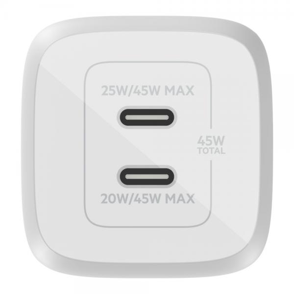 Belkin BoostCharge Pro GaN - alimentatore - Tecnologia PPS e GaN - 45 watt - Ricarica rapida, PD 3.0 - 2 porte di uscita (2 x USB-C)