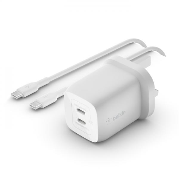 Belkin BoostCharge Pro GaN - alimentatore - Tecnologia PPS e GaN - 65 watt - Ricarica rapida, PD 3.0 - 2 porte di uscita (2 x USB-C)