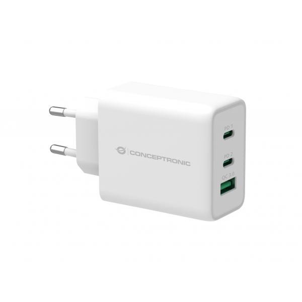 Caricabatterie USB PD GaN Conceptronic ALTHEA12W a 3 porte 65 W - Alimentatore - 65 Watt - 5 A (USB, 2 x USB-C)