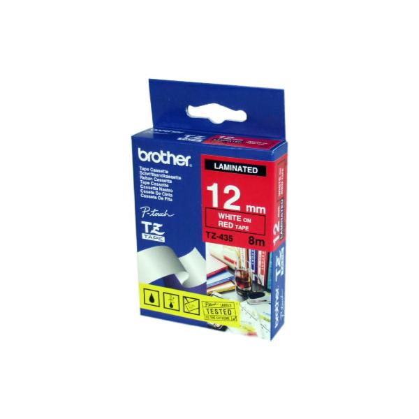 Brother TZe-435 - Bianco su rosso - Rotolo (1,2 cm x 8 m) 1 cassetta(e) di nastro laminato