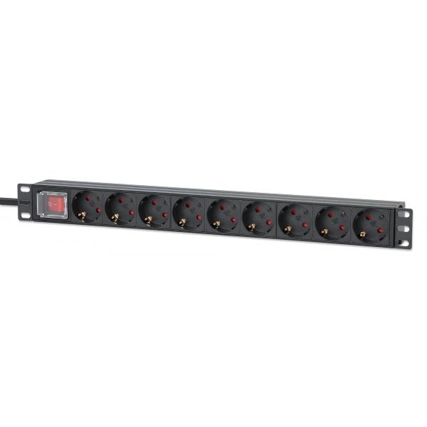 Intellinet 715133, 1U, Alluminio, Nero, 9 prese CA, Tipo F, Tipo F