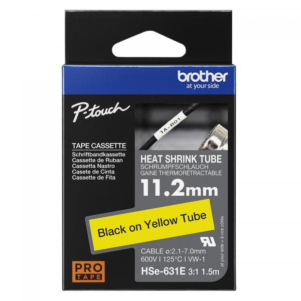 Brother HSe-631E - Nero su giallo - Rotolo (1,12 cm x 1,5 m)