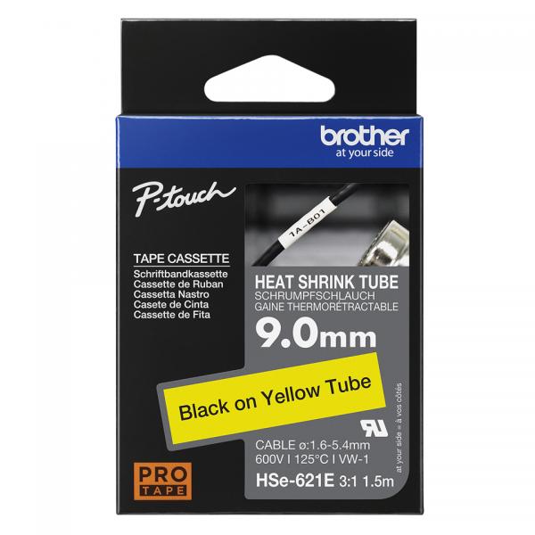 Brother HSe-621E - Nero su giallo - Rotolo (0,9 cm x 1,5 m)