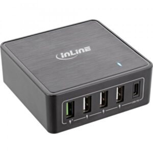 Alimentatore InLine - 60 watt - 3 A - PD 3.0, QC 3.0 - 5 punti di connessione in uscita (4 x USB, USB-C a 24 pin)