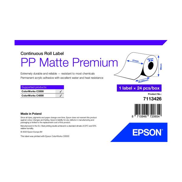 Epson Premium - Polipropilene (PP) - opaco - adesivo acrilico permanente - rotolo (5,1 cm x 29 m)