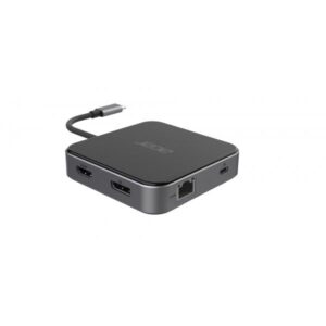 Dongle USB 4 Acer 7 in 1, cablato, USB4, 100 W, 3,5 mm, 10.100.1000 Mbps, Nero, Argento