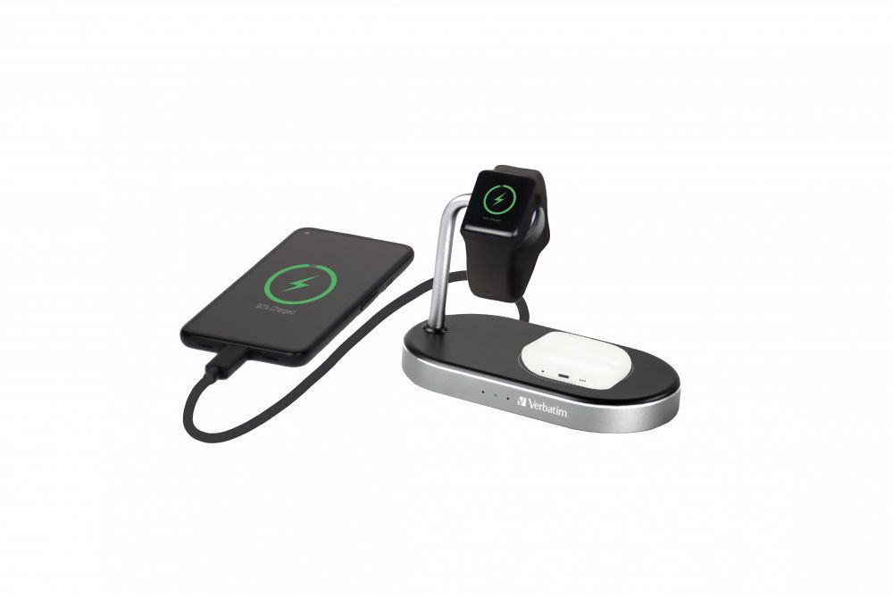Caricabatterie wireless Verbatim - 3 in 1 + adattatore di alimentazione CA