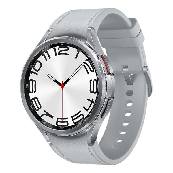 Samsung Galaxy Watch6 Classic - 47 mm - intelligente Uhr mit Band - Hybrid-Eco-Leder - Silber - Bandgröße: M/L - Anzeige 3.73 cm (1.5")