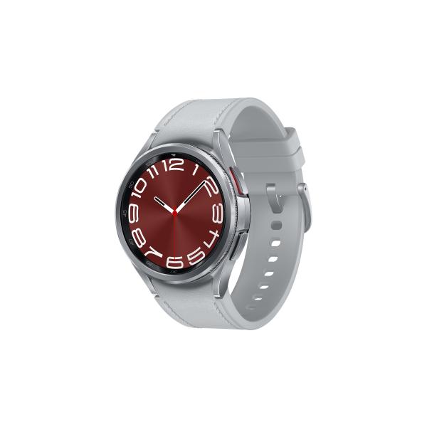 Samsung Galaxy Watch6 Classic - 43 mm - intelligente Uhr mit Band - Hybrid-Eco-Leder - Silber - Bandgröße: S/M - Anzeige 3.33 cm (1.3")