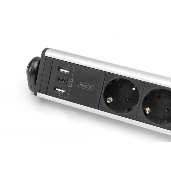 Ciabatta da ufficio a 6 vie DIGITUS con 3 porte USB