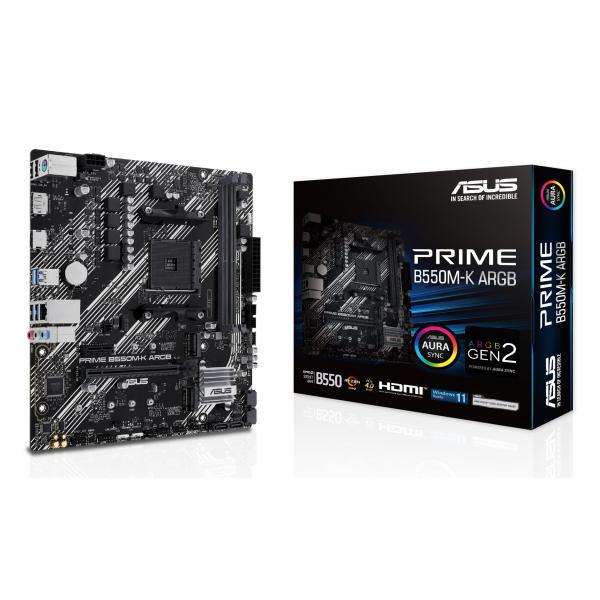 ASUS PRIME B550M-K ARGB - scheda madre - micro ATX - Socket AM4 - chipset AMD B550 - USB 3.2 Gen 1 - Gigabit LAN - grafica integrata (CPU richiesta)