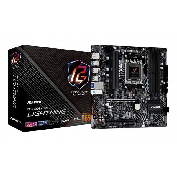 ASRock B650M PG Lightning - scheda madre - micro ATX - Socket AM5 - Chipset AMD B650 - USB-C 3.2 Gen2, USB 3.2 Gen 2, USB 3.2 Gen 1, USB-C 3.2 Gen 1 - 2,5 Gigabit LAN - grafica integrata (CPU richiesta)