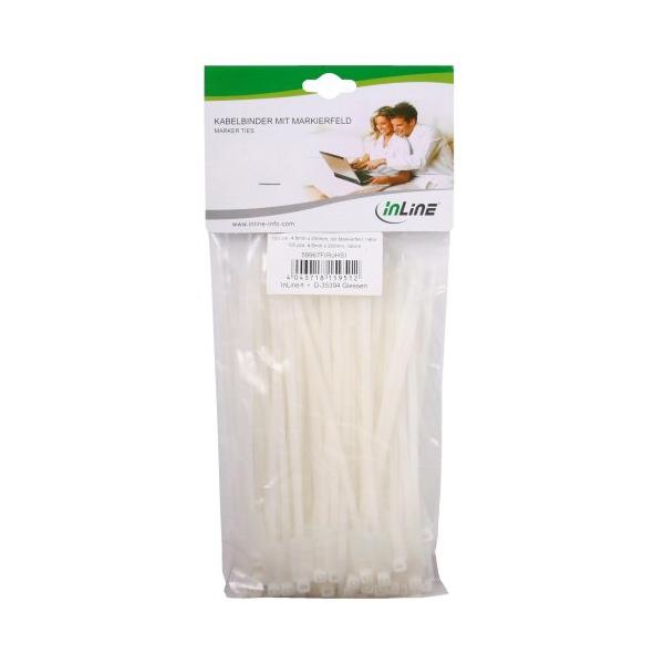 Fascette fermacavi InLine con campo di marcatura - lunghezza 200 mm - larghezza 4,8 mm - 100 pezzi - naturale