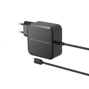 Conceptronic OZUL05BE Caricatore USB PD GaN da 100 W, cavo USB-C integrato, per interni, CA, 20 V, 1,8 m, Nero