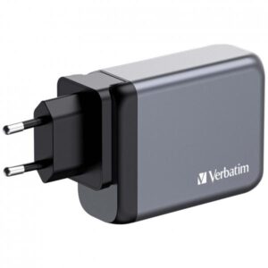 Alimentatore Verbatim - GaN - 100 Watt - 5 A - PD 3.0, PD/PPS, QC 3.0 - 4 porte di uscita (3 x USB-C, USB)