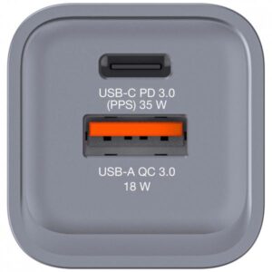 Alimentatore Verbatim - GaN - 35 Watt - 3 A - PD 3.0, QC 3.0 - 2 punti di connessione in uscita (USB-C a 24 pin, USB)