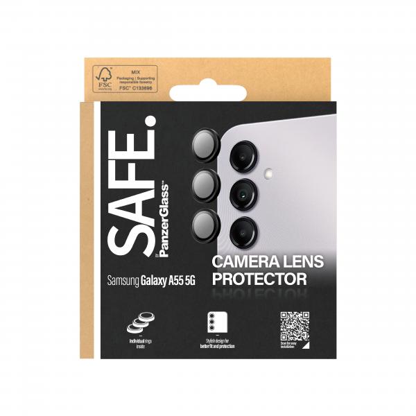 PanzerGlass SICURO. by ® Protezione fotocamera Nero Samsung Galaxy A55 5G, Samsung, Samsung - Galaxy A55 5G, Applicazione a secco, Resistente ai graffi, Resistente agli urti, Trasparente, 1 pezzo(i)