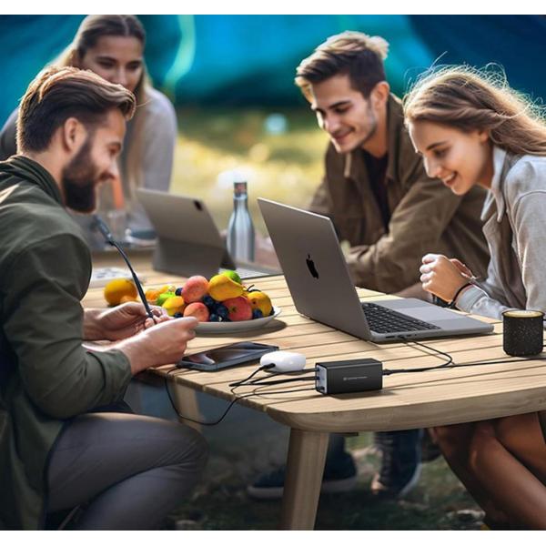 Caricabatterie Conceptronic GaN USB-PD 3.1 a 6 porte 200 W con cavo di ricarica USB-C, USB-C x 4, USB-A x 2, QC 3.0, PD 3.1, Interno, CA, 55 V, Nero