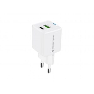 Caricabatterie USB PD GaN da 20 W Conceptronic a 2 porte, USB-C x 1, USB-A x 1, QC 3.0, PPS, Interno, CA, 12 V, Bianco