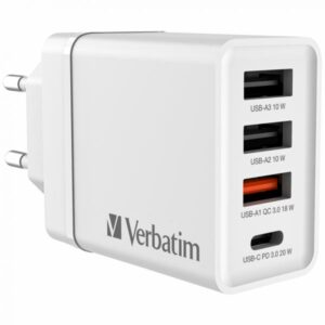 Alimentatore Verbatim - 30 Watt - 5 A - PD 3.0, QC 3.0 - 4 porte di uscita (USB-C a 24 pin, 3 x USB Tipo A)