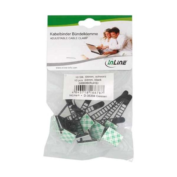 Morsetto per fascette fermacavi InLine 64mm - nero - 10 pezzi