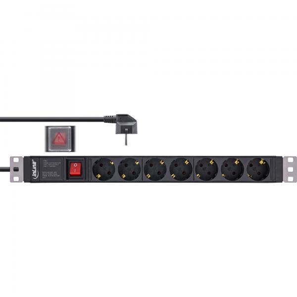 In linea 19" Multipresa - Contatto protettivo a 7 vie - con interruttore - 2 m - nero