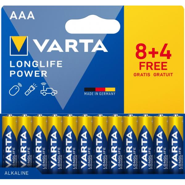 Varta 04903 121 772, batteria usa e getta, AAA, alcalina, 1,5 V, 12 pezzi, 44,5 mm