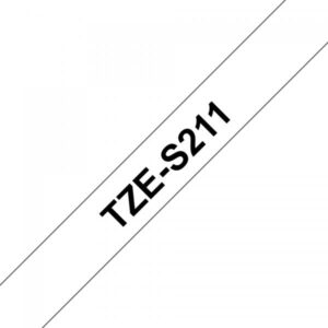 Brother TZe-S211 - Adesivo estremamente forte - Nero su bianco - Rotolo (0,6 cm x 8 m)