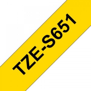 Brother TZe-S651 - Adesivo extra forte - Nero su giallo - Rotolo (2,4 cm x 8 m)