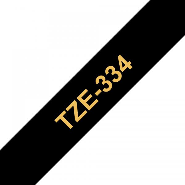 Brother TZe-334 - Autoadesivo - oro su nero - rotolo (1,2 cm x 8 m)